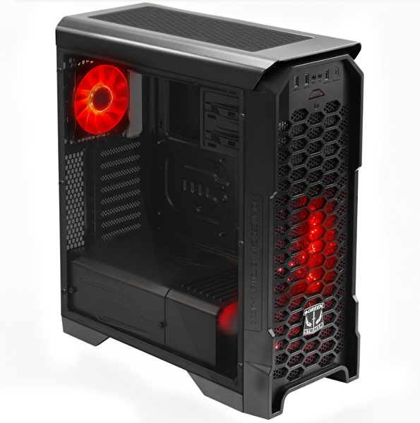 Green Striker Midtower Gaming Bilgisayar Kasası (3×120mm Fan 6 Fan Desteği Siyah) – 600W 80+ Bronze PSU Dahil