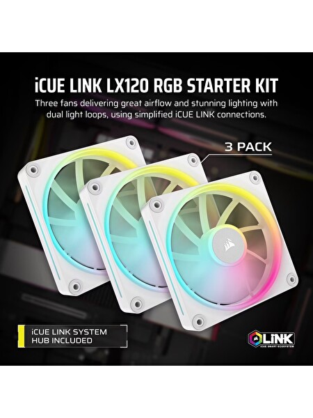 Corsair İcue Link LX120 RGB 120 MM PWM Beyaz Üçlü Kasa Fanı