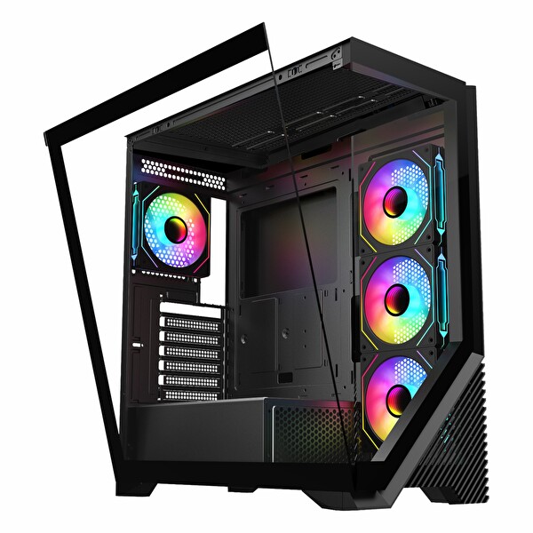 Vento VG4202FL FSP 850W GEN5 4x120 MM Rainbow RGB Fan USB 3.0 Temperli Cam Siyah Gaming Oyuncu Kasa