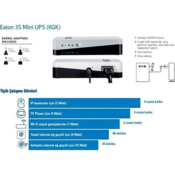 Eaton 3S 36W Li-Ion Modem Switch IP Kamera İçin Mini UPS
