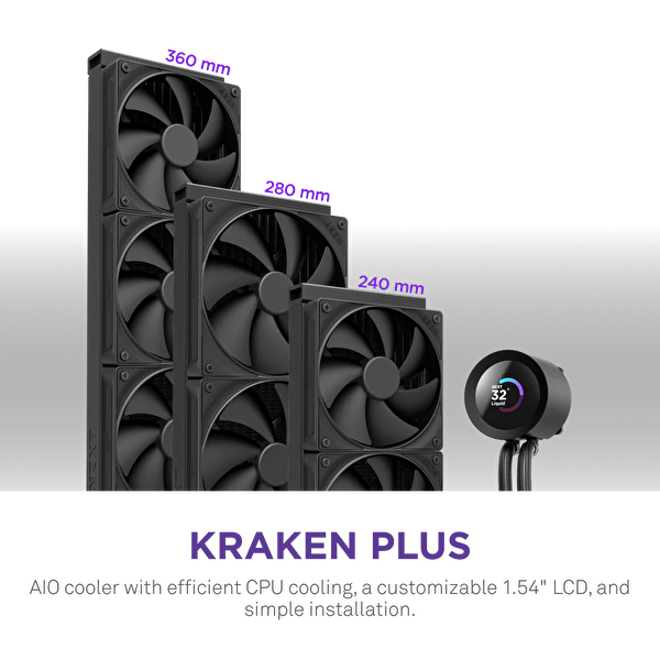 Nzxt Kraken Plus 360 AIO LCD 360mm Siyah Sıvı İşlemci Soğutucusu RL-KN360-B2