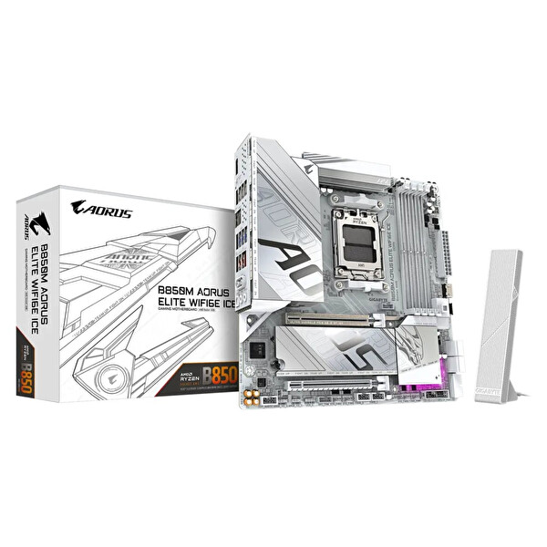 Gigabyte B850M Aorus Elite ICE Wifi-6E Soket AM5 8200 MHz OC mATX Gaming Anakart