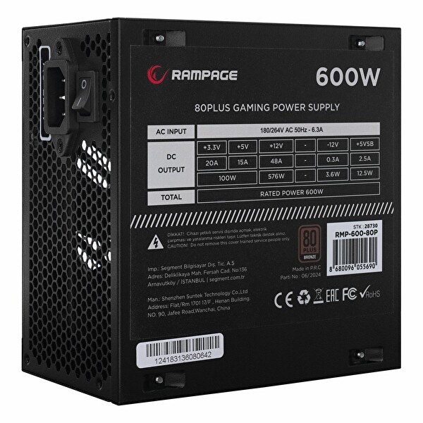 Rampage RMP-600-80P 600W 80+ Bronz Güç Kaynağı