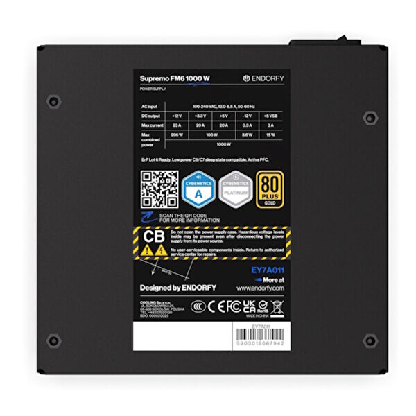 Endorfy Supremo FM6 1000W 80+ Gold PCIe 5.1 Full Modüler ATX 3.1 Güç Kaynağı EY7A011