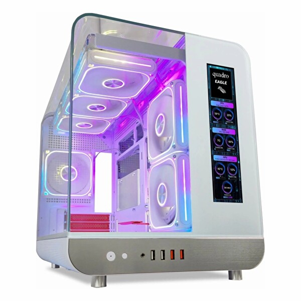 Quadro Eagle QX100 USB 3.2 RGB ATX Mid Tower Bilgisayar Kasası - Beyaz