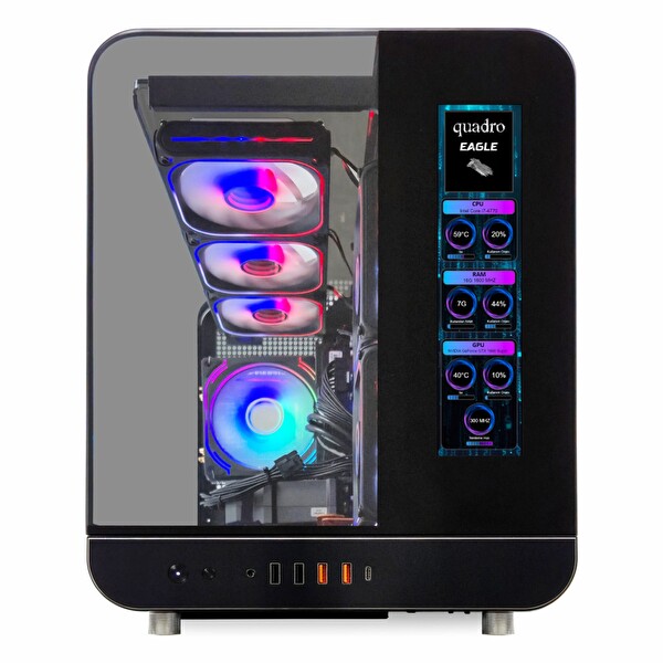 Quadro Eagle QX100 USB 3.2 RGB ATX Mid Tower Bilgisayar Kasası - Siyah