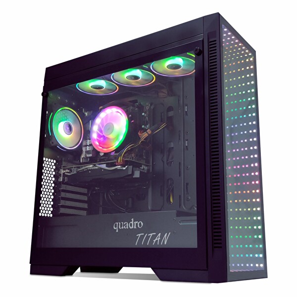 Quadro Titan QT100 USB 3.2 RGB ATX Mid Tower Bilgisayar Kasası - Siyah