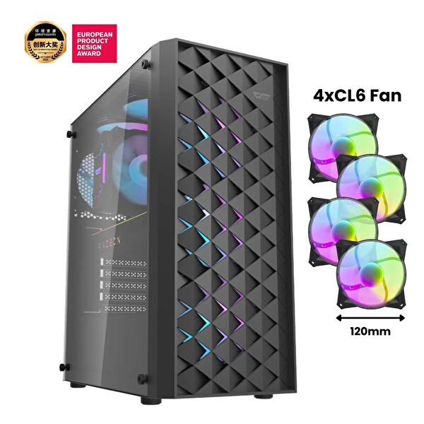 Aigo DK351 USB 3.0 4×12 CM Fan Psu Yok Temperli Cam E-Atx Bilgisayar Kasası Siyah