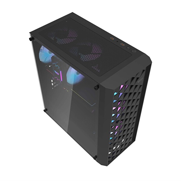 Aigo DK351 USB 3.0 4×12 CM Fan Psu Yok Temperli Cam E-Atx Bilgisayar Kasası Siyah