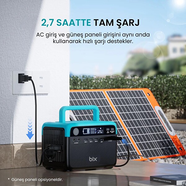 Bix LiFePO4 Bataryalı Power Station AC/DC/USB Güneş Paneli Uyumlu 60000mAh 230V 300W Güç Kaynağı