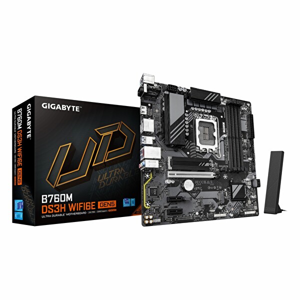 Gigabyte B760M DS3H WiFi6E Gen5 DDR5 7600 MHz OC M.2 HDMI/DP/USB-C PCIe 5.0 1700P mATX Anakart