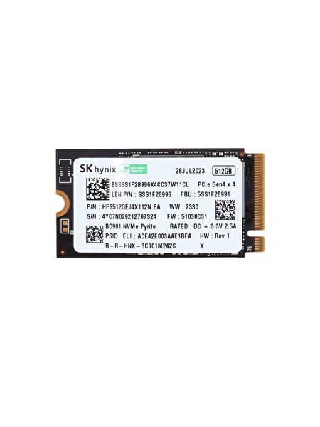 SK Hynix BC901 512GB 2242 PCIe Gen4 x4 M.2 NVMe SSD Kutusuz Tray HFS512GEJ4X112N