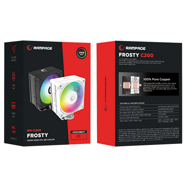 Rampage Frosty RM-C200 Beyaz 120 MM ARGB Kule Tipi Hava Soğutucu