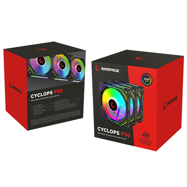 Rampage CYCLOPS F30 3x12 CM ARGB Tümlesik Siyah Kasa Fanı