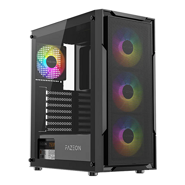Fazeon F11 750W 80+ Bronze Tempered Glass Mesh 4x RGB Fanlı Siyah ATX Bilgisayar Kasası