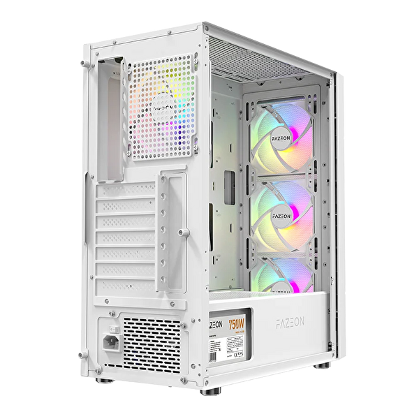 Fazeon F11 750W 80+ Bronze Tempered Glass Mesh 4x RGB Fanli Beyaz ATX Bilgisayar Kasası