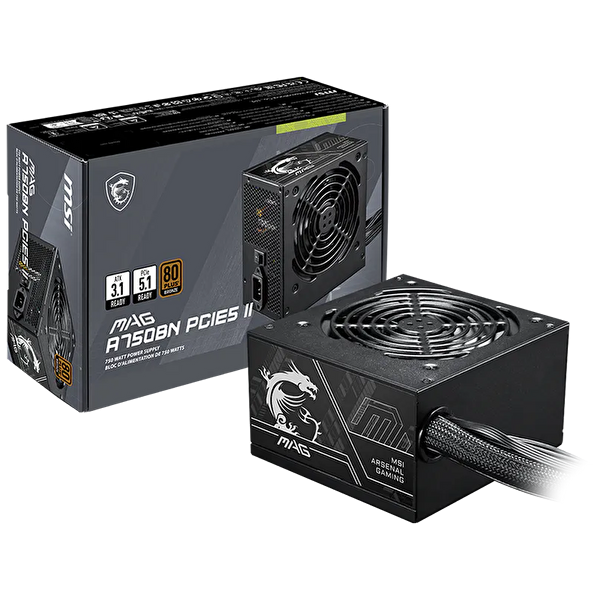 MSI MAG A750BN PCIE5 II 750W 80+ Bronze GEN 5.1 ATX 3.1 120 MM Fanlı PSU