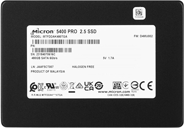 Micron 5400 Pro MTFDDAK480TGA-1BC1ZABYYR 480 GB 540/520 MB/s Sata3 2.5