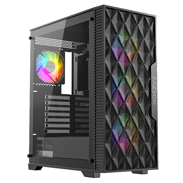 Fazeon F7 650W 80+ Bronze Tempered Glass Mesh 4x RGB Fanlı Siyah ATX Bilgisayar Kasası