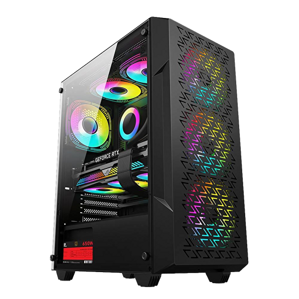 Power Boost PB-P801AB 650W 80 Plus Bronze Temperli Cam USB 3.0 Mesh RGB Siyah ATX Oyuncu Kasası