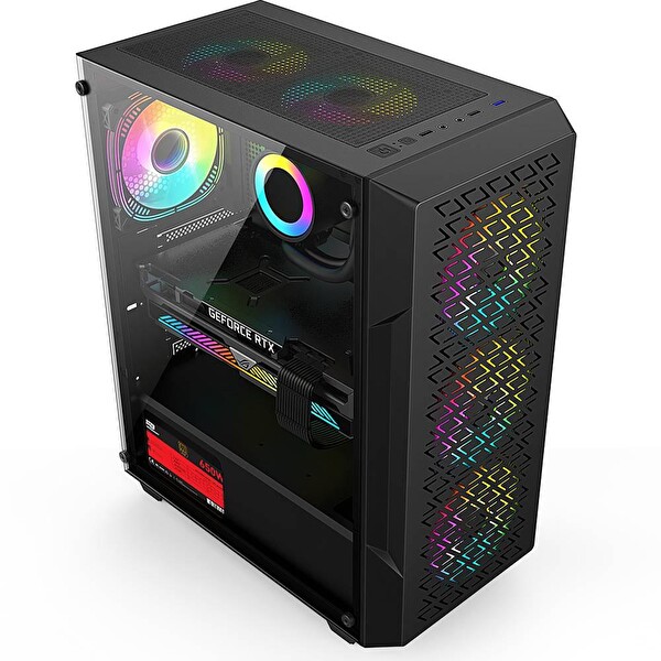 Power Boost PB-P801AB 650W 80 Plus Bronze Temperli Cam USB 3.0 Mesh RGB Siyah ATX Oyuncu Kasası