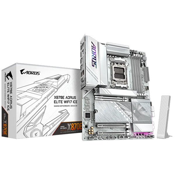 Gigabyte X870E Aorus Elite Ice WiFi7 DDR5 8200 MHz OC M.2 HDMI/USB-C PCIe 5.0 AM5 ATX Anakart