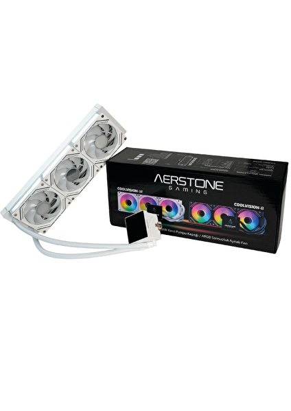 Aerstone Gaming Coolvision 360 MM LCD Ekranlı Intel AMD uyumlu Beyaz Sıvı Soğutucu