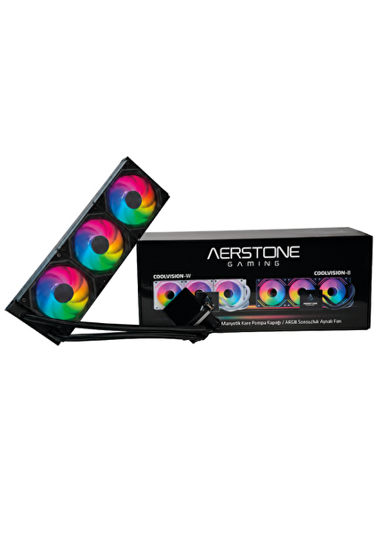 Aerstone Gaming Coolvision 360 MM LCD Ekranlı Intel AMD uyumlu Siyah Sıvı Soğutucu