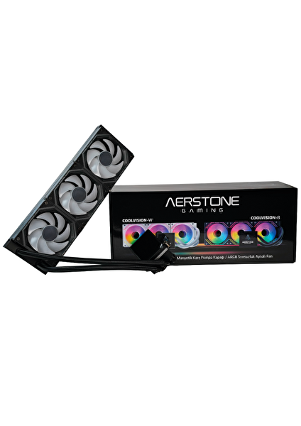 Aerstone Gaming Coolvision 360 MM LCD Ekranlı Intel AMD uyumlu Siyah Sıvı Soğutucu