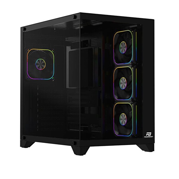 Power Boost PB-C9025B Sea View ATX 4X ARGB Pwm Fan 80+ Bronz Siyah Akvaryum 750W Oyuncu Bilgisayar Kasası