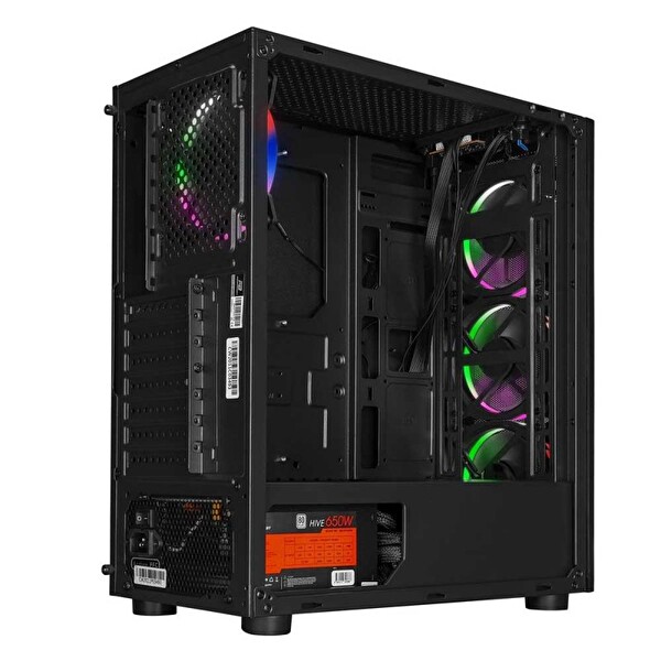 Power Boost VK-D501M ATX Single Ring Gökkuşağı Fan 80+ Siyah 650W Oyuncu Bilgisayar Kasası