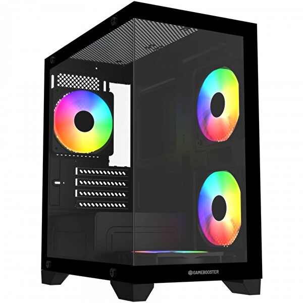 GameBooster GB-M6001B Sea View M-ATX Siyah 600W PSU 4 Adet Rainbow Fanlı Akvaryum Oyuncu Kasa