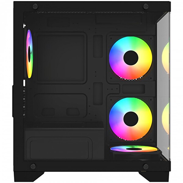 GameBooster GB-M6001B Sea View M-ATX Siyah 600W PSU 4 Adet Rainbow Fanlı Akvaryum Oyuncu Kasa