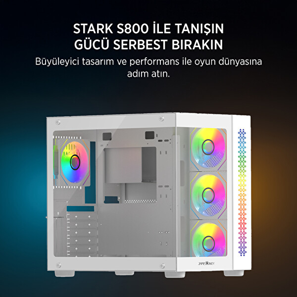 James Donkey Stark S800 4 RGB Fanlı 750W PSU Akvaryum Oyuncu Kasası Beyaz