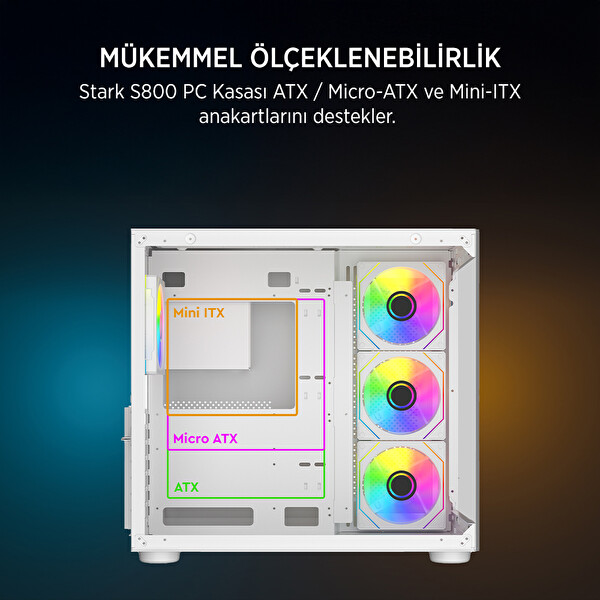 James Donkey Stark S800 4 RGB Fanlı 750W PSU Akvaryum Oyuncu Kasası Beyaz