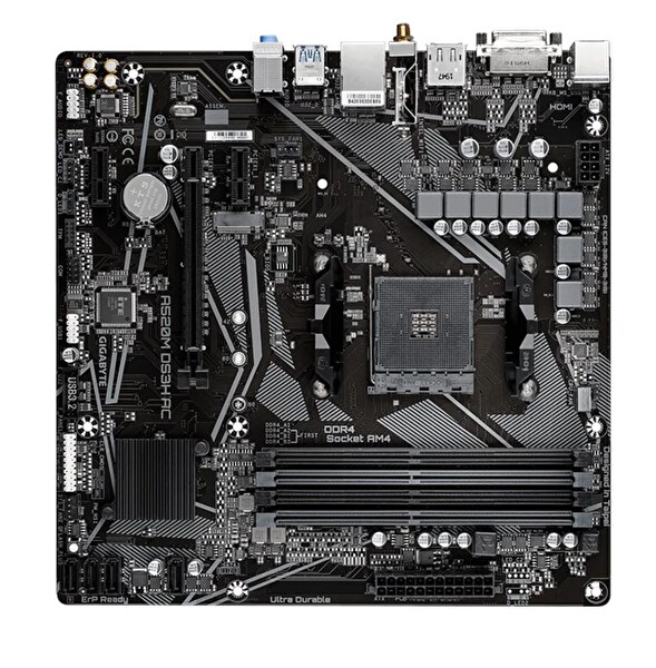 Gigabyte A520M DS3H AC AM4 DDR4 DVI-D HDMI DisplayPort mATX Anakart