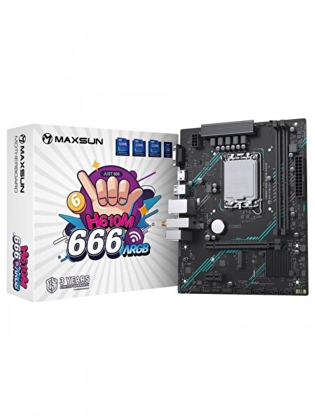 Maxsun H610M 666 WiFi ARGB 3200MHz VGA HDMI M.2 mATX DDR4 1700 Pin Anakart
