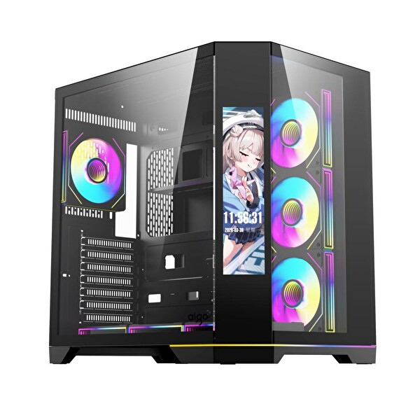 Aigo FT418 Pro Siyah 7x L17 ARGB Fanlı 850W 80+ Bronze Gen5 LCD Mid Tower Bilgisayar Kasası