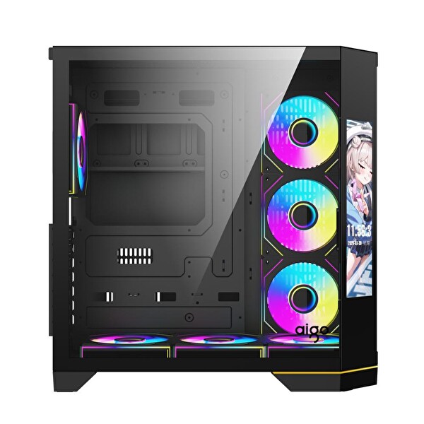 Aigo FT418 Pro Siyah 7x L17 ARGB Fanlı 850W 80+ Bronze Gen5 LCD Mid Tower Bilgisayar Kasası