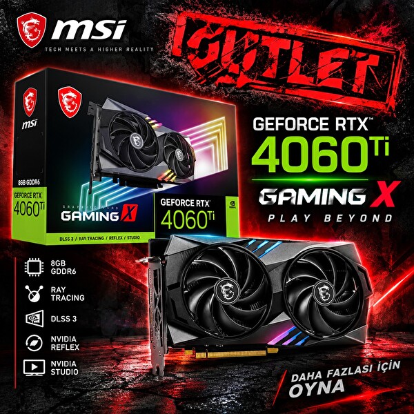 MSI GeForce RTX 4060 Ti Gaming X 8GB GDDR6 128 Bit DLSS 3 DX12 Oyuncu Ekran Kartı