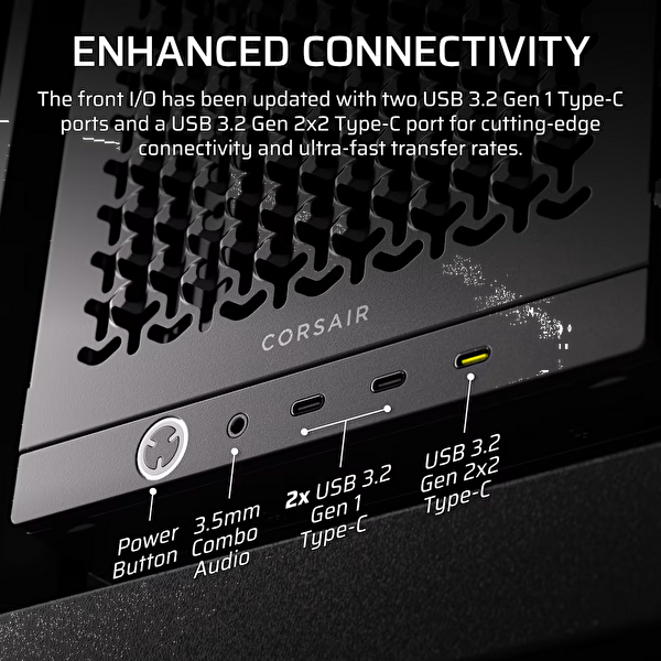 Corsair Frame 4000D LCD RS 1000W 80+ Gold ARGB Tempered Glass USB 3.2 Siyah E-ATX Mid Tower Bilgisayar Kasası
