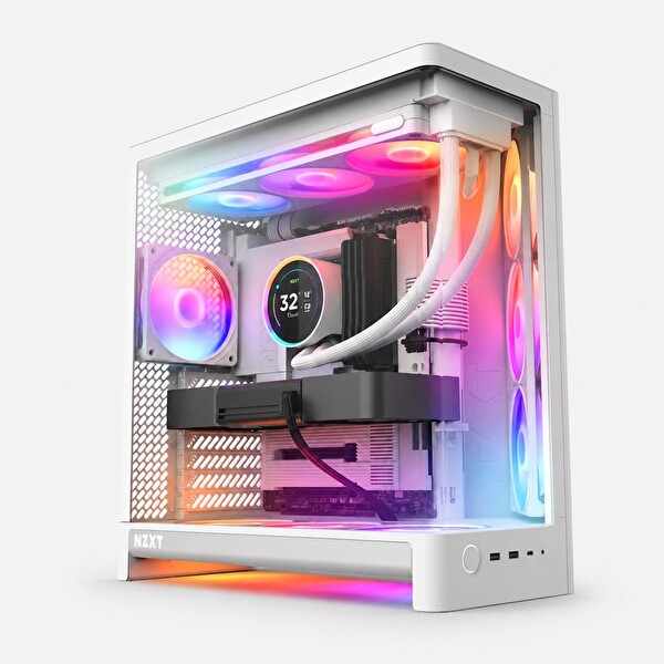 Nzxt H6 RGB+ (2026) CC-H62FW-P1 Beyaz Kompakt Çift Bölmeli Temperli Cam USB 3.0 ATX Mid Tower Kasa