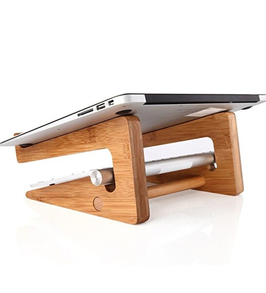 BK Gift Özel Tasarım Taşınabilir Ahşap Notebook Laptop Standı (Ahşap Telefon Standı Hediyeli)