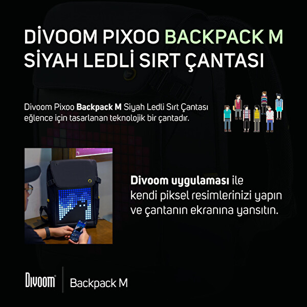 Divoom Pixoo Backpack M Siyah Ledli Sırt Çantası