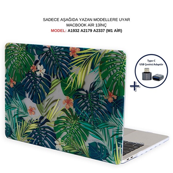 McStorey MacBook Air M1 13 A1932 A2179 A2337 Uyumlu Açık Yeşil Laptop Koruyucu Kılıf FLOWER01NL 2