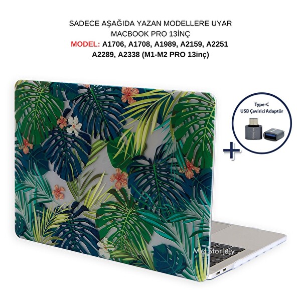 McStorey MacBook Pro M1 M2 13 A1706 08 A1989 A2159 A2251 A2289 A2338 Uyumlu Açık Yeşil Laptop Koruyucu Kılıf FLOWER01NL 3