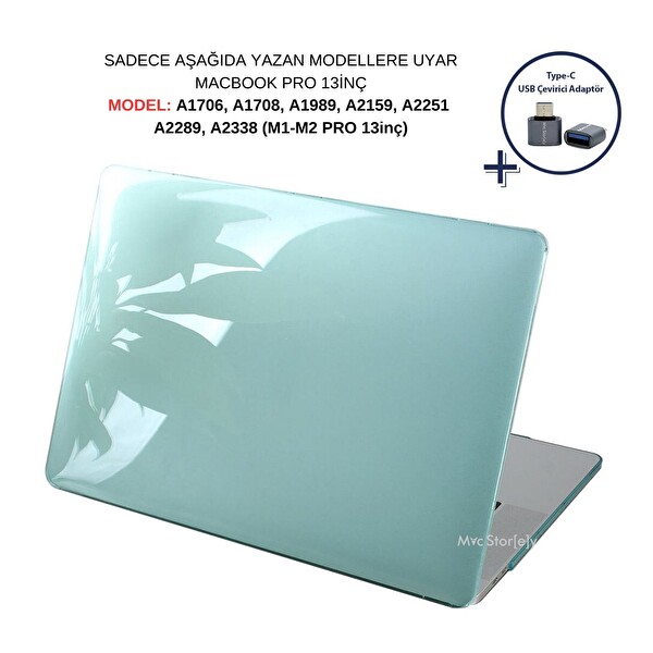 McStorey MacBook Pro M1 M2 13 A1706 08 A1989 A2159 A2251 A2289 A2338 Uyumlu Kristal Açık Yeşil Laptop Koruyucu Kılıf 2