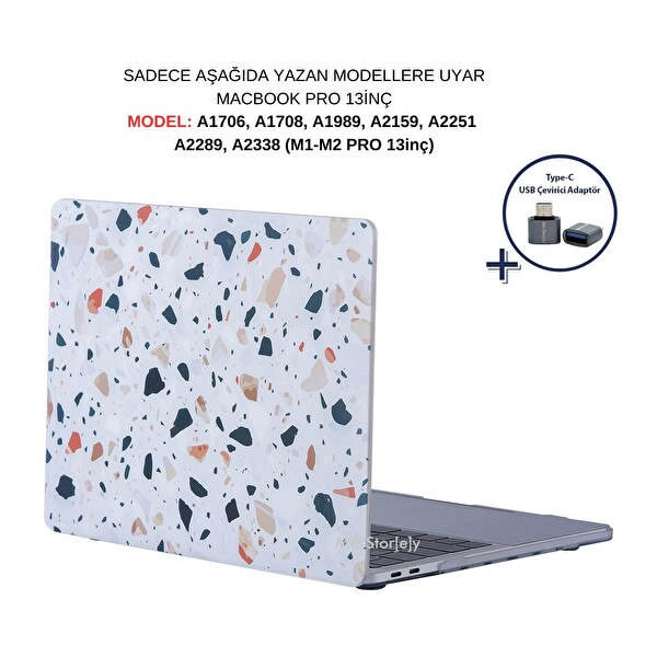 McStorey MacBook Pro M1 M2  13 A1706 08 A1989 A2159 A2251 A2289 A2338 Uyumlu Beyaz Laptop Koruyucu Kılıf TERRAZZONL 2