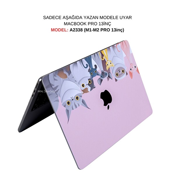 McStorey MacBook Pro M1-M2 A2338 Uyumlu Açık Pembe Sticker Laptop Koruyucu Kılıf ANIMAL03