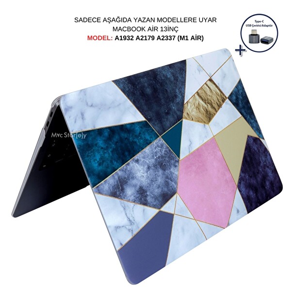 McStorey MacBook Air M1 13 A1932 A2179 A2337 Uyumlu Karışık Laptop Koruyucu Kılıf MARBLE14NL 2